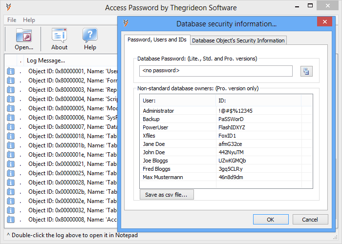 mdb password recovery tool. MS Access logins and user ids recovery tool.