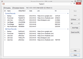 Database Table with recovered Rows and Columns
