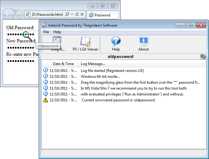 Windows Asterisks, Protected Storage and LSA Secrets password recovery tool.