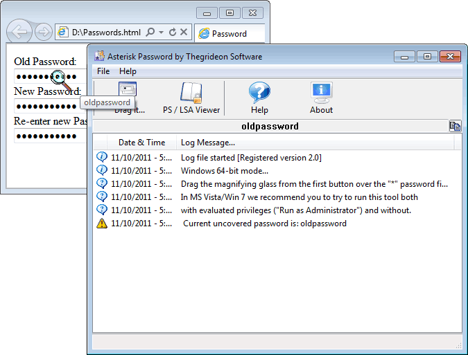 Click to view Asterisk Password Recovery 2.1 screenshot