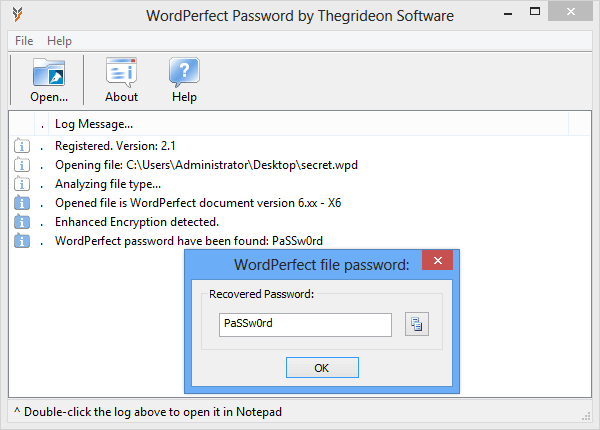 Click to view WordPerfect Password 2013.02.18 screenshot