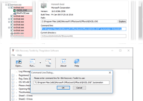 Process Explorer and VBA Recovery Toolkit command line